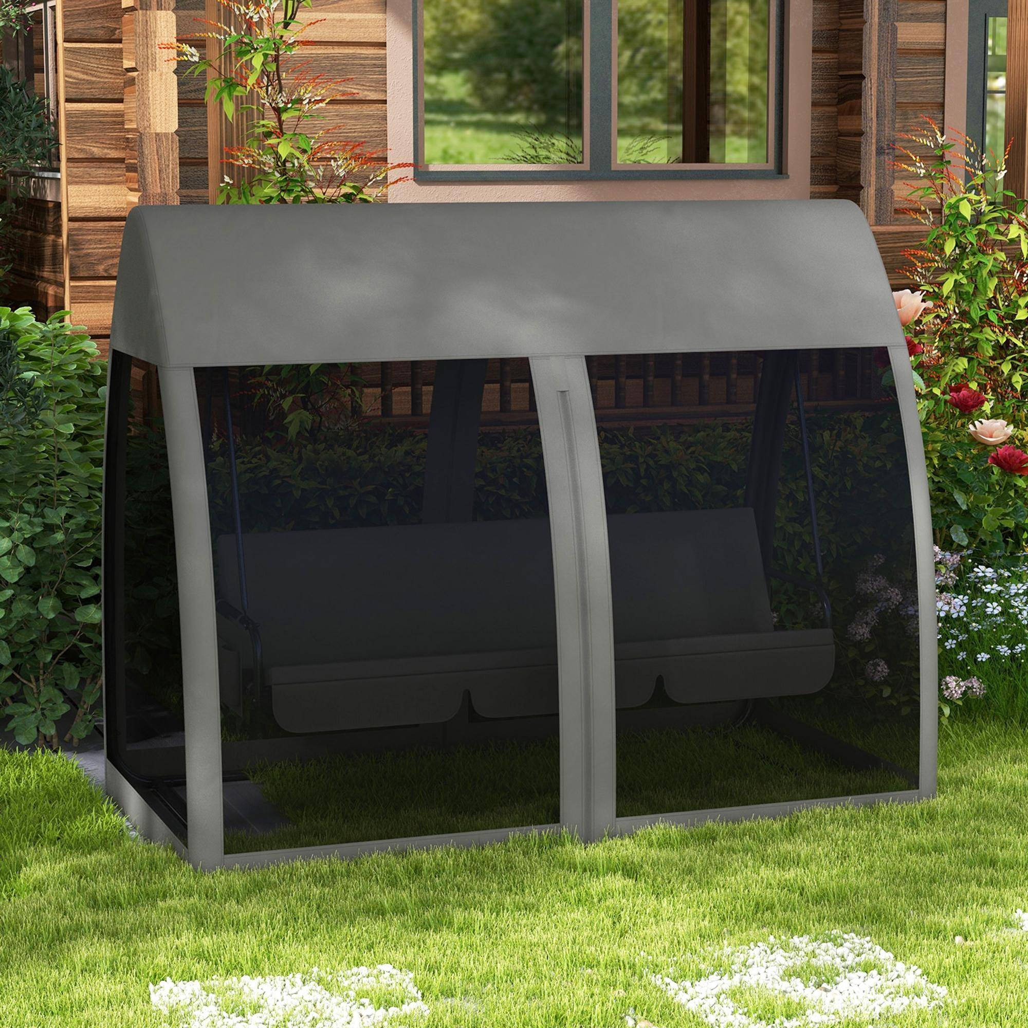 Balancelle convertible 3 places polyester jardin extérieur fonction lit moustiquaire gris - ComfortXL Outdoor Living - Image 3