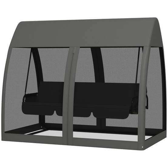 Balancelle convertible 3 places polyester jardin extérieur fonction lit moustiquaire gris - ComfortXL Outdoor Living - Image 2