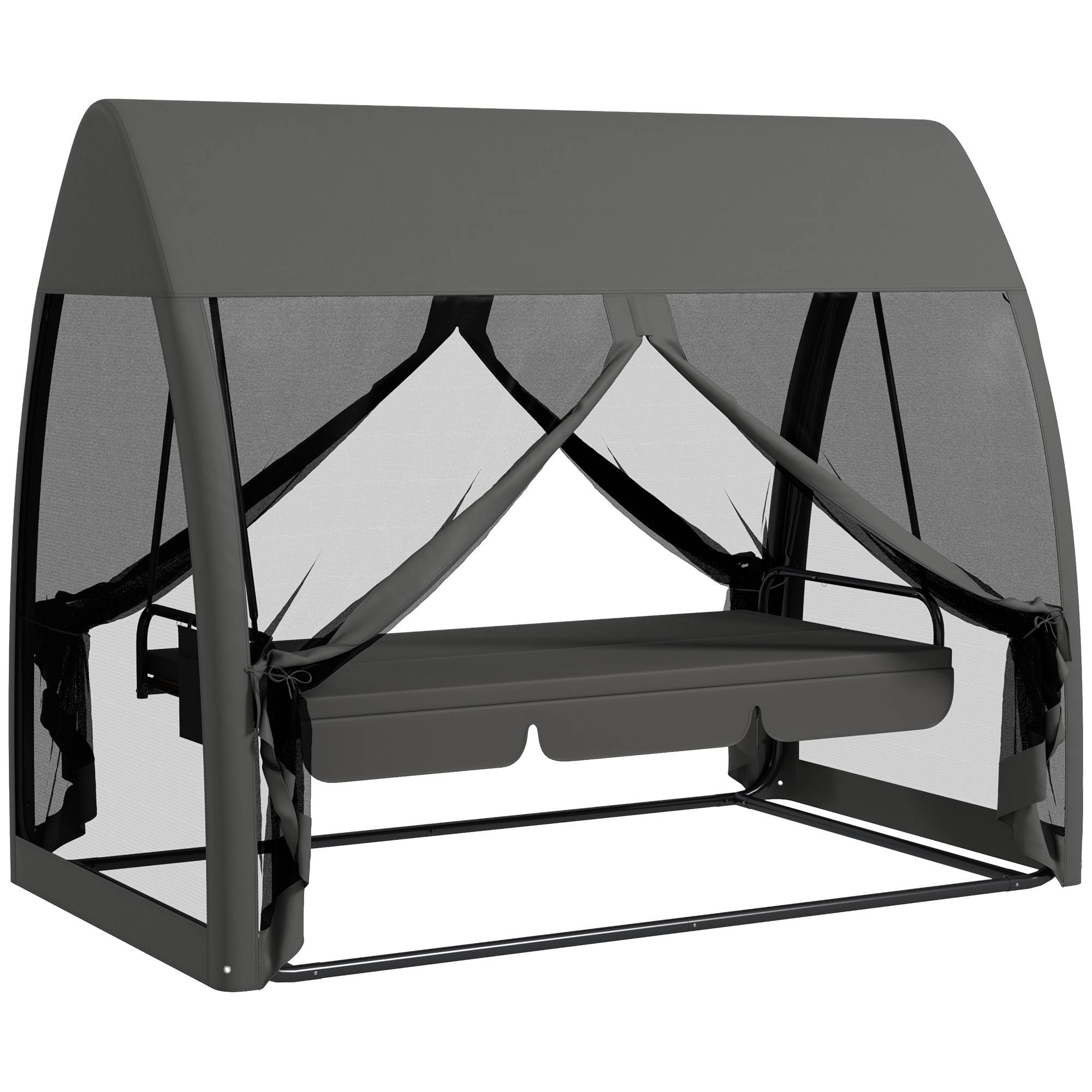 Balancelle convertible 3 places polyester jardin extérieur fonction lit moustiquaire gris - ComfortXL Outdoor Living - Image 1
