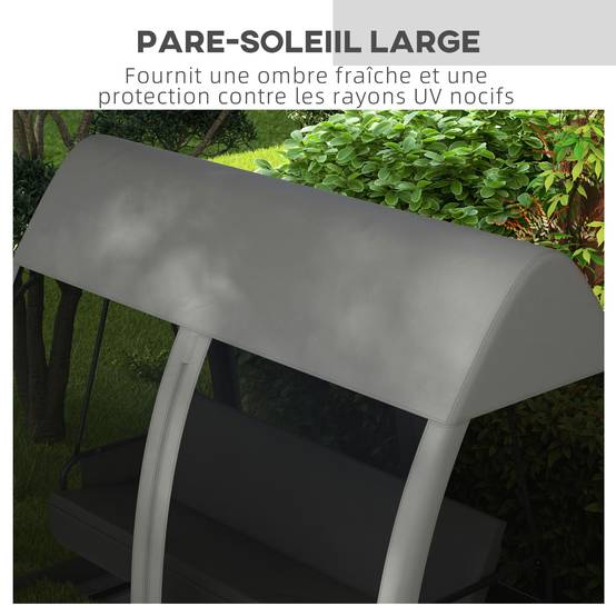 Balancelle convertible 3 places polyester jardin extérieur fonction lit moustiquaire gris - ComfortXL Outdoor Living - Image 8