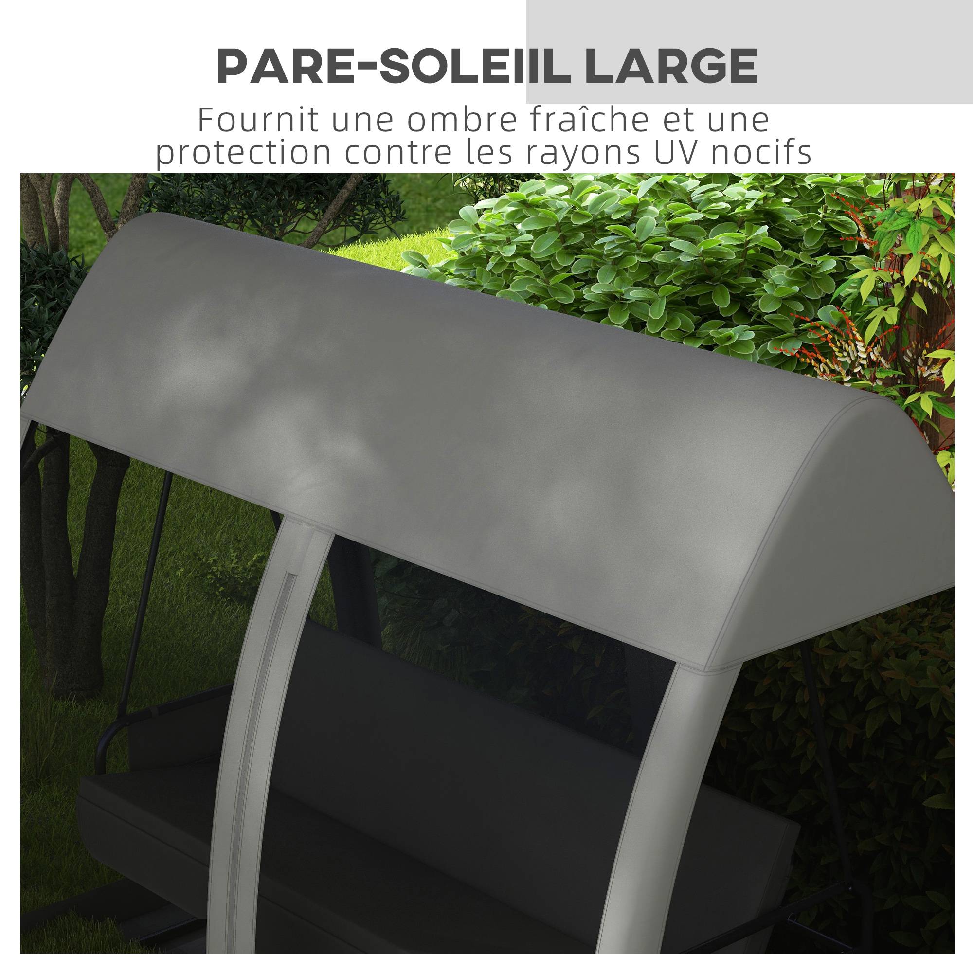 Balancelle convertible 3 places polyester jardin extérieur fonction lit moustiquaire gris - ComfortXL Outdoor Living - Image 8