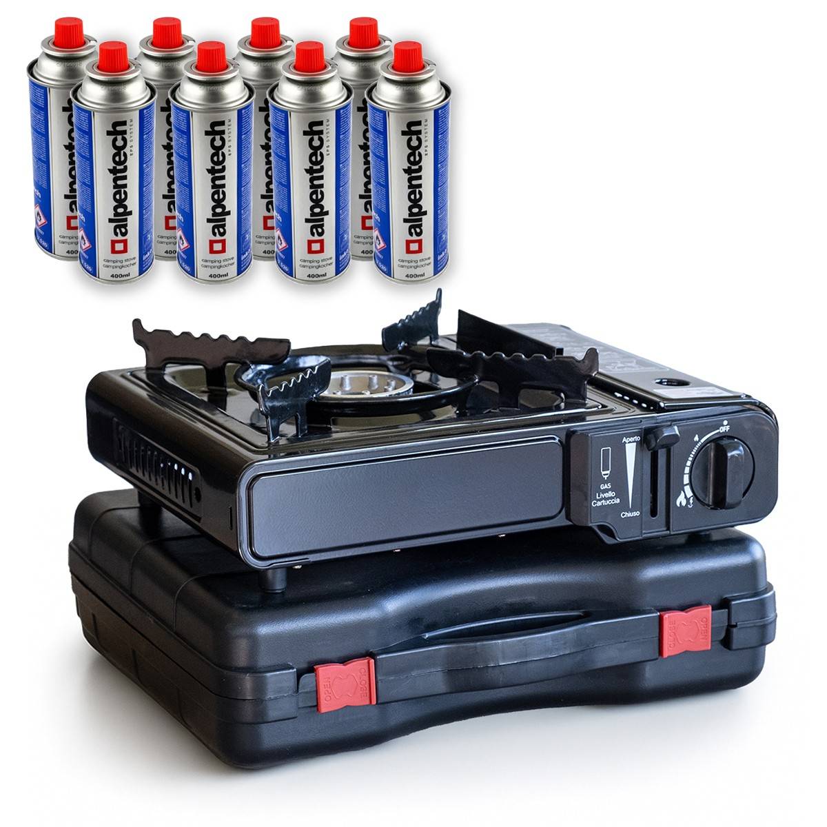 Réchaud à gaz 2200W + 8 cartouches de gaz Camping Cuisine Extérieure - Imagen 1