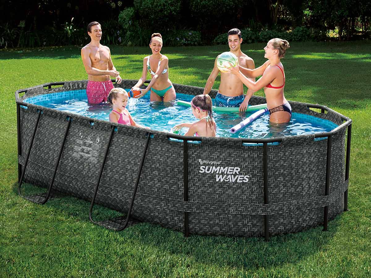 Summer Waves - Piscine tubulaire Active Frame Pool effet Chevron ovale 4,24 x 2,50 x 1,00 m - Summer Waves - Imagen 2