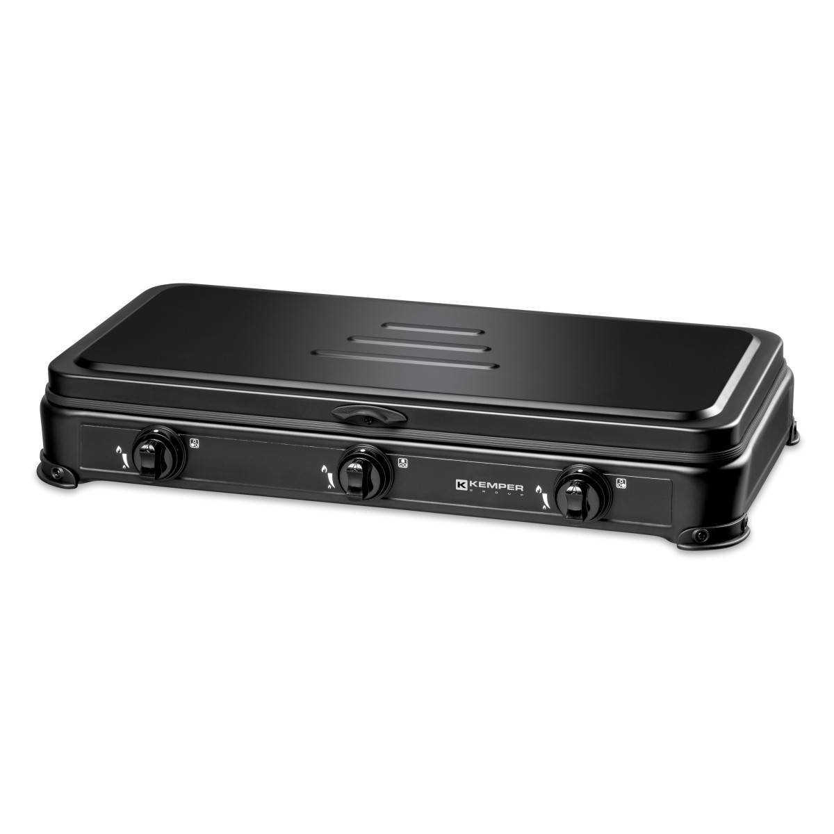 Réchaud gaz portable 3 feux 3450W Noir Couvercle Plaque de cuisson KEMPER - Imagen 3