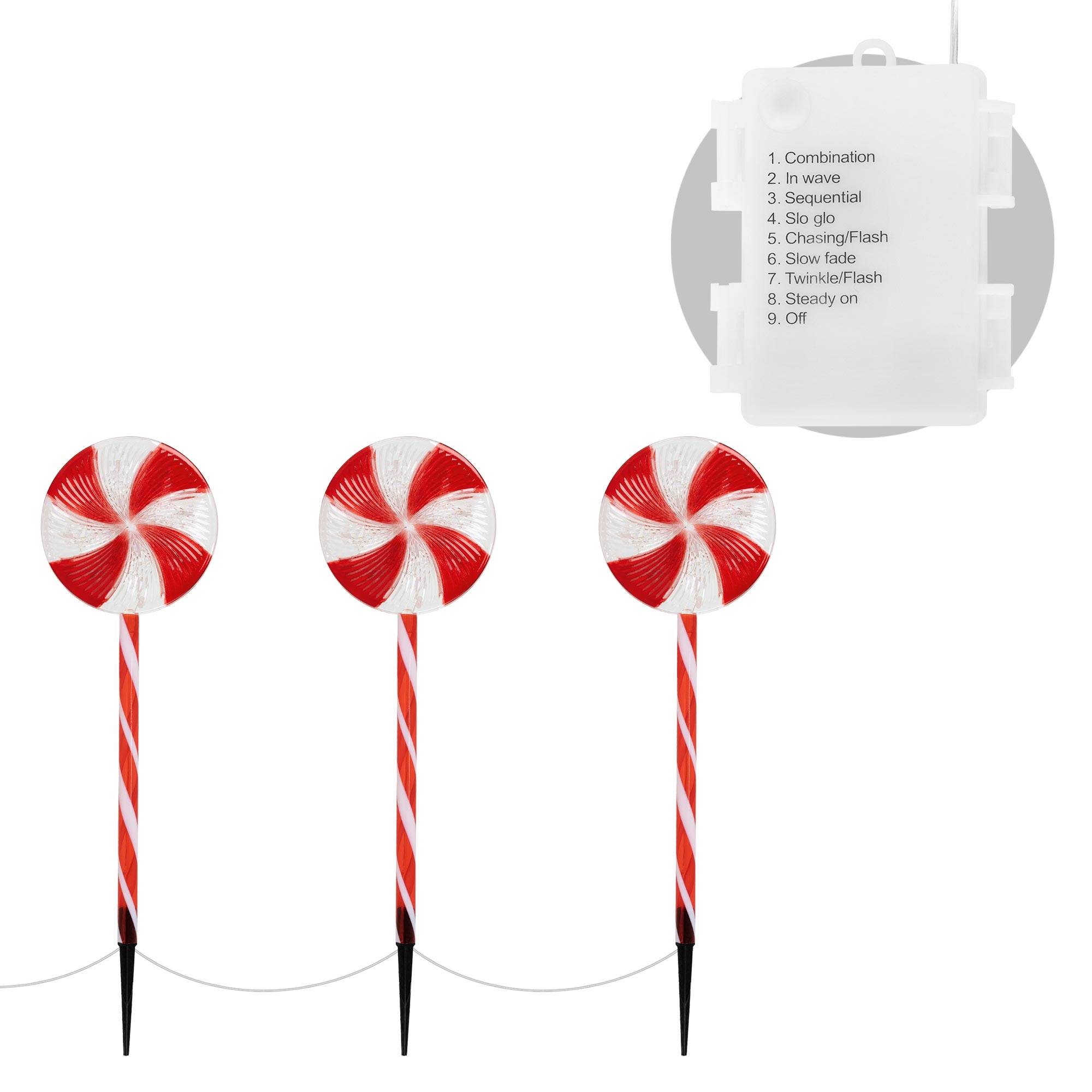 Ecd-Germany - 3x Guirlande lumineuse 60 LED blanc chaud décoration de chemin lollipop de Noël - Imagen 3