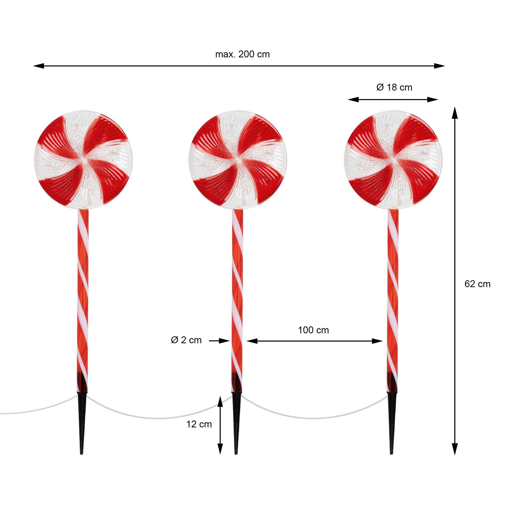 Ecd-Germany - 3x Guirlande lumineuse 60 LED blanc chaud décoration de chemin lollipop de Noël - Imagen 6