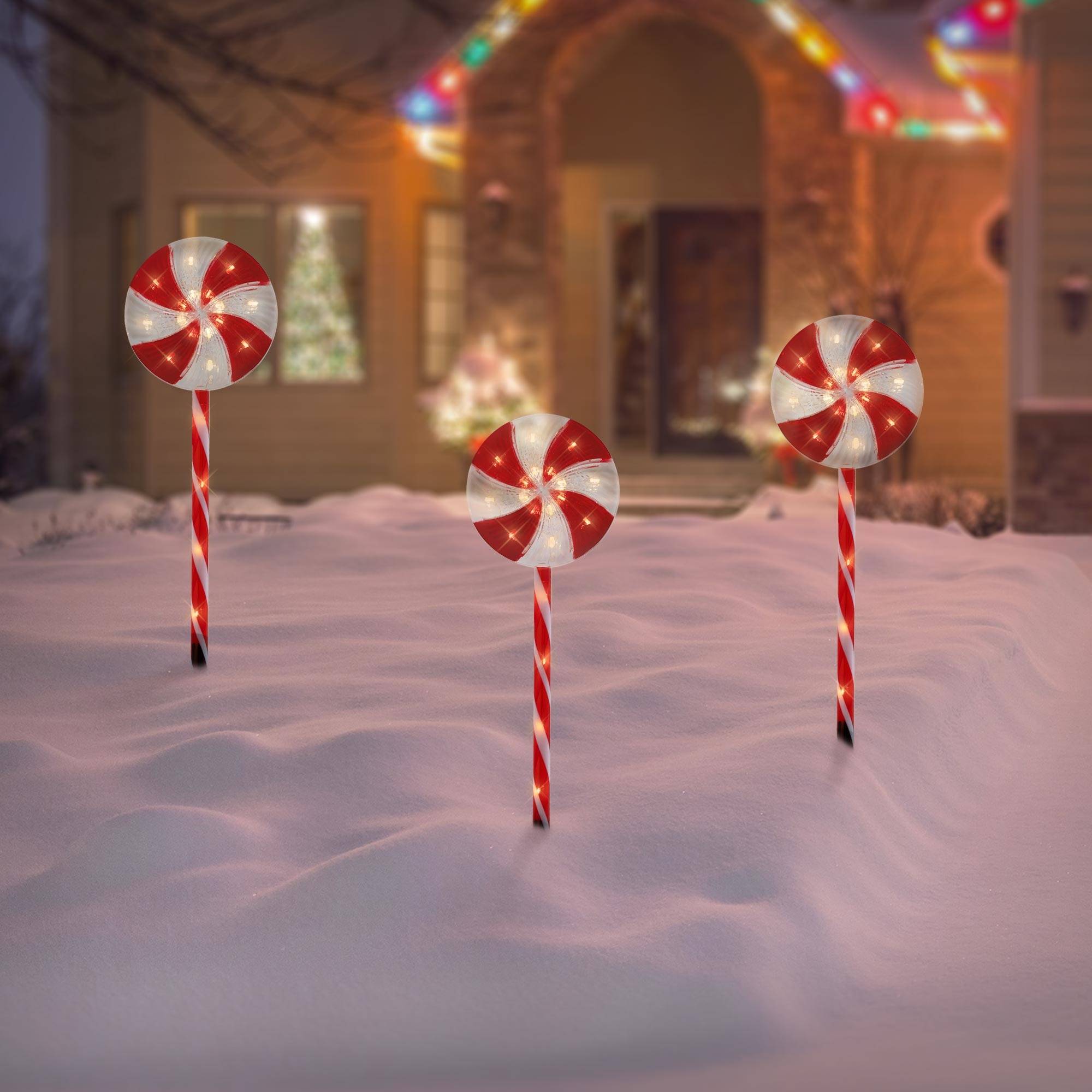 Ecd-Germany - 3x Guirlande lumineuse 60 LED blanc chaud décoration de chemin lollipop de Noël - Imagen 7