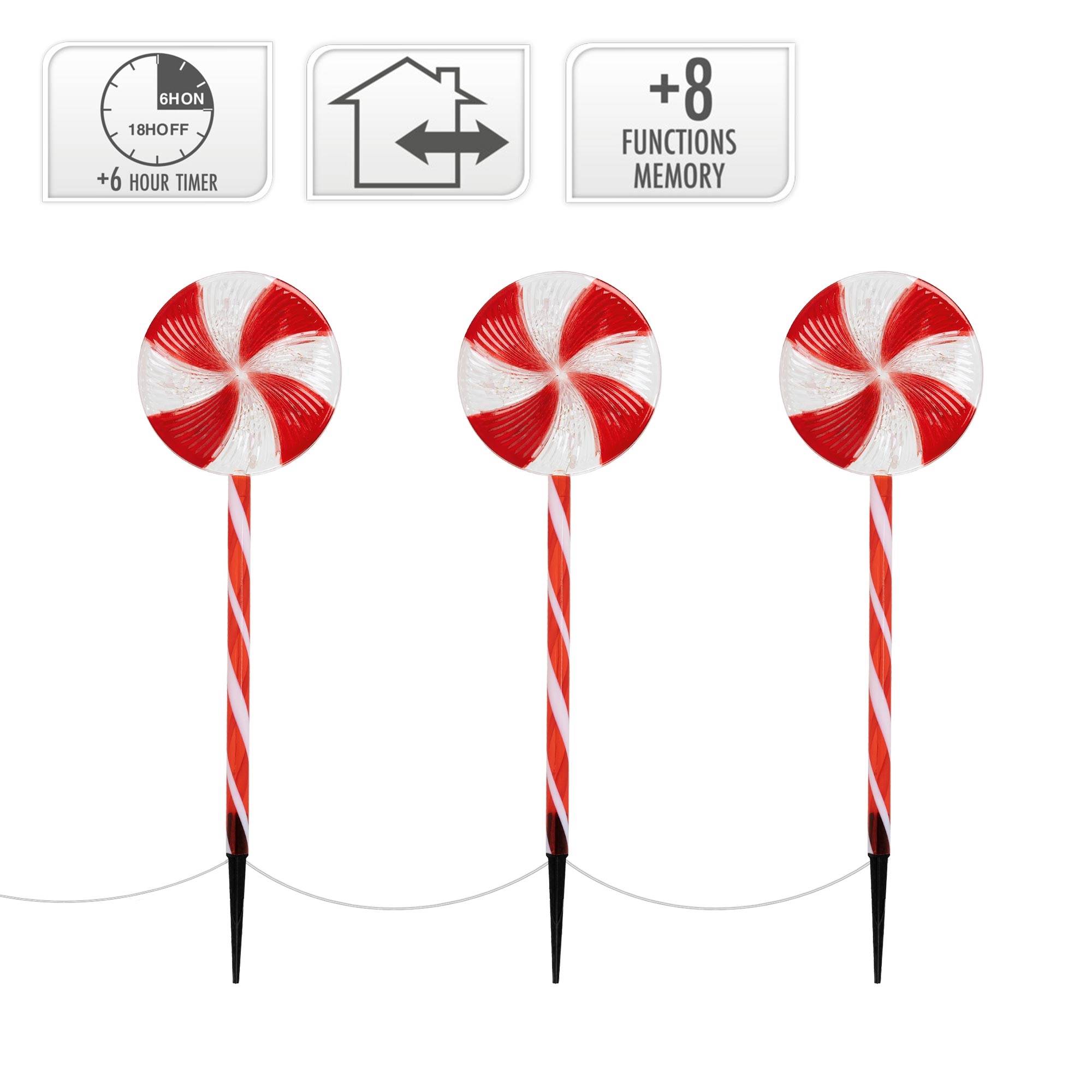 Ecd-Germany - 3x Guirlande lumineuse 60 LED blanc chaud décoration de chemin lollipop de Noël - Imagen 4