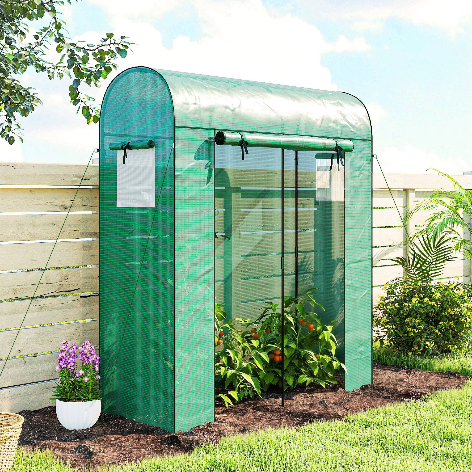 Serre à tomates acier galvanisé et PE pour potager extérieur toit voûté 170x68x200cm vert - ComfortXL Outdoor Living - Image 4