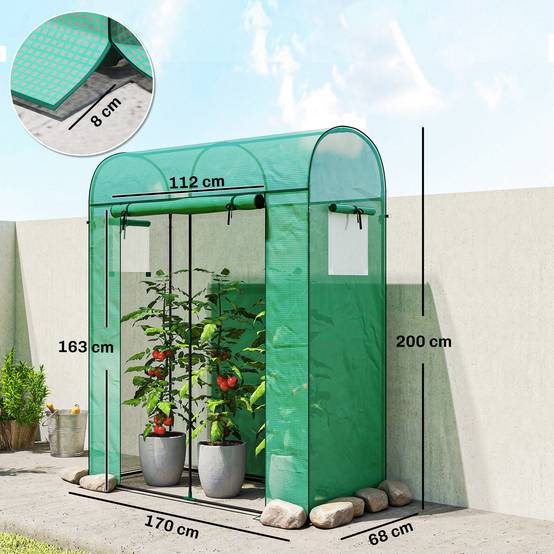 Serre à tomates acier galvanisé et PE pour potager extérieur toit voûté 170x68x200cm vert - ComfortXL Outdoor Living - Image 5