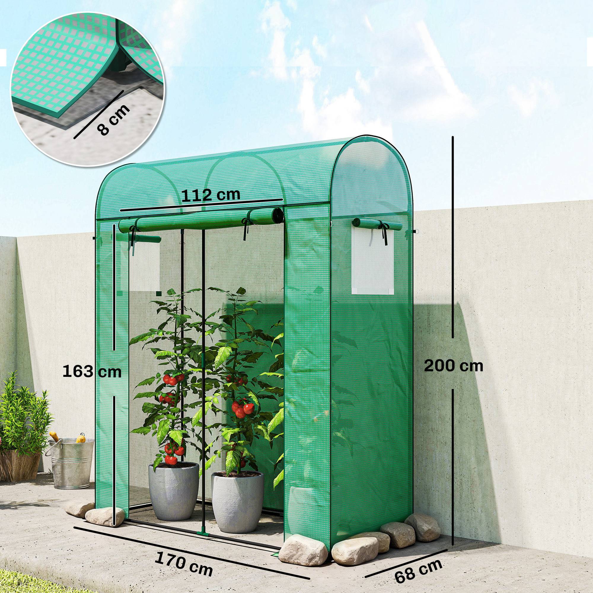 Serre à tomates acier galvanisé et PE pour potager extérieur toit voûté 170x68x200cm vert - ComfortXL Outdoor Living - Image 5