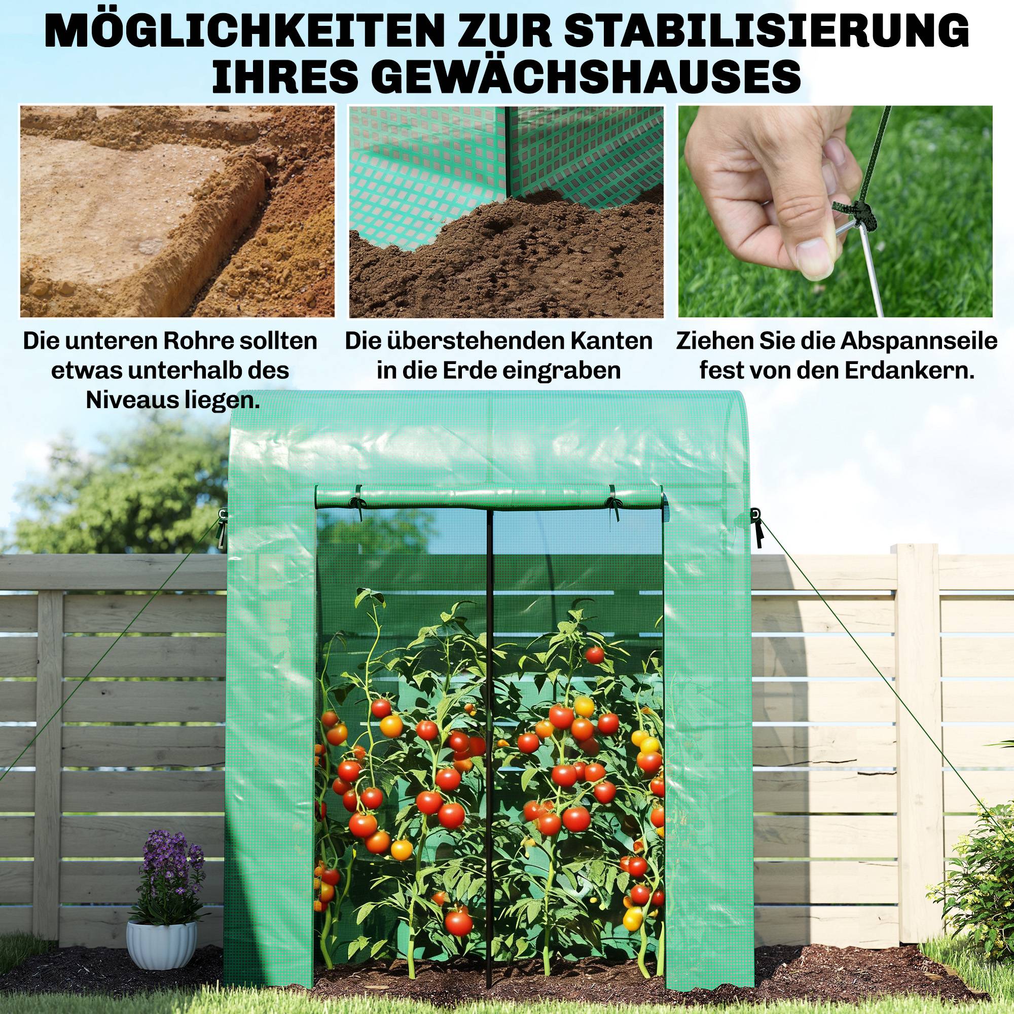 Serre à tomates acier galvanisé et PE pour potager extérieur toit voûté 170x68x200cm vert - ComfortXL Outdoor Living - Image 10