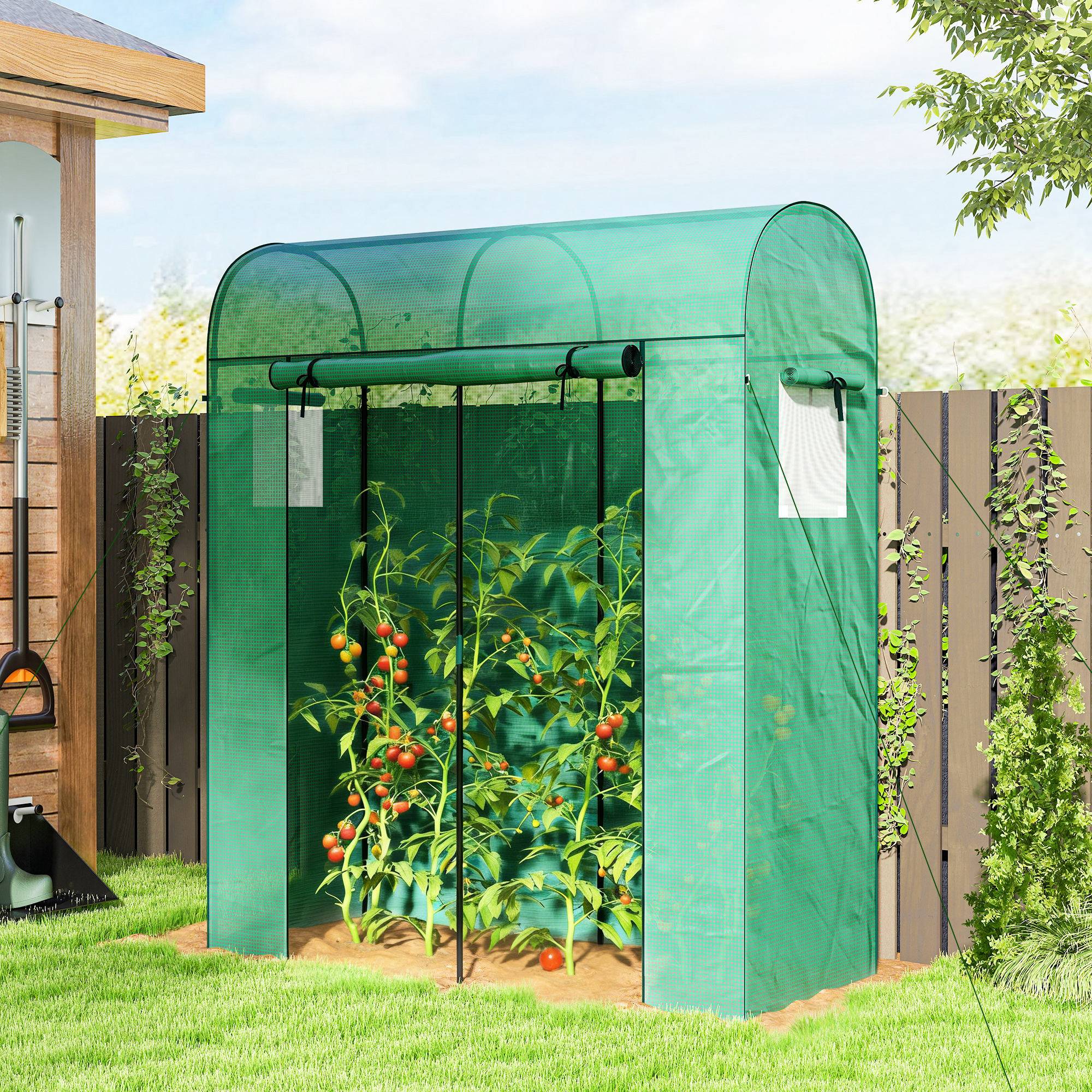 Serre à tomates acier galvanisé et PE pour potager extérieur toit voûté 170x68x200cm vert - ComfortXL Outdoor Living - Image 3