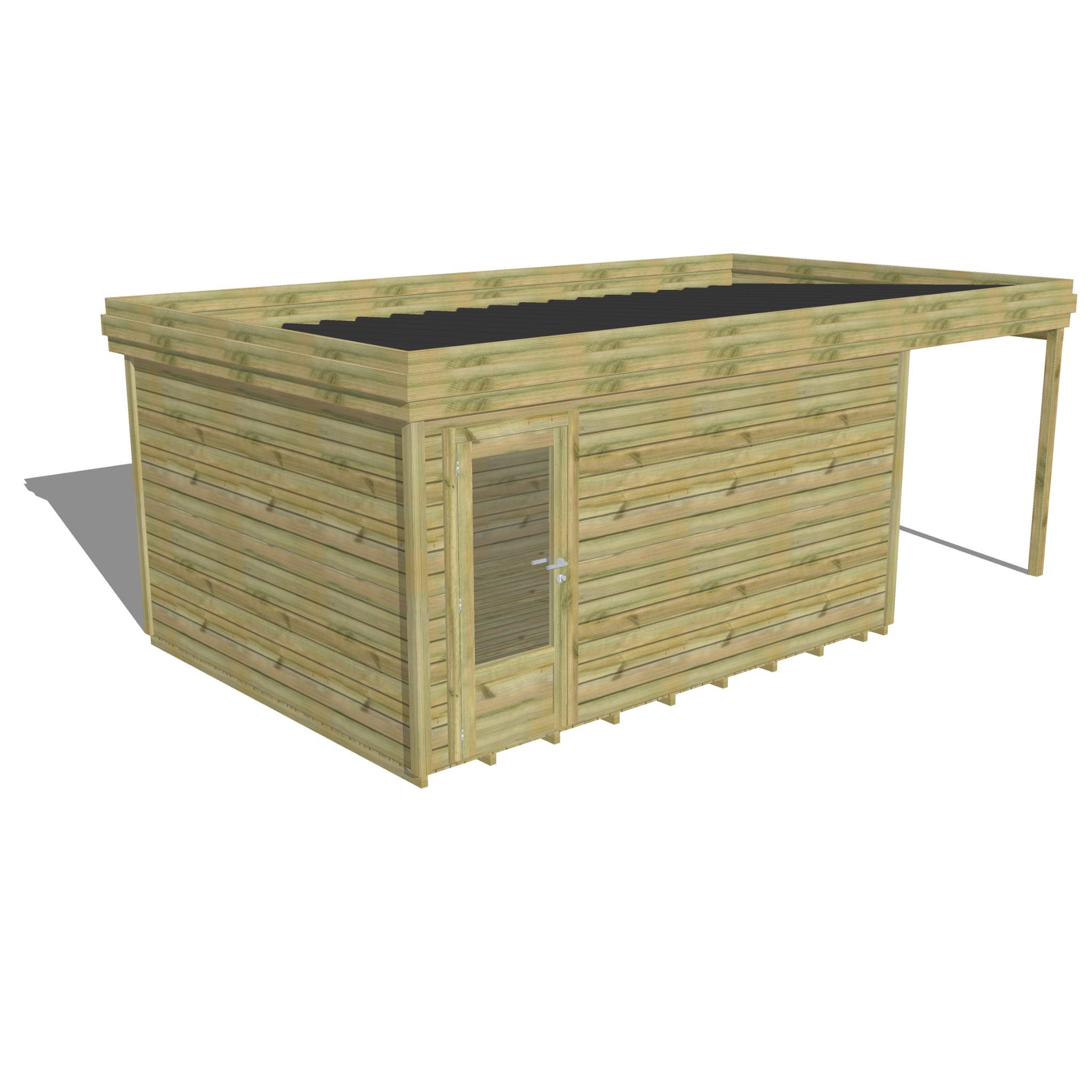 Abri Français - ABRI DE JARDIN bois Pin traité autoclave 27mm - 6,34x3,44m / 22m2 - Bac acier - Plancher bois - Image 1