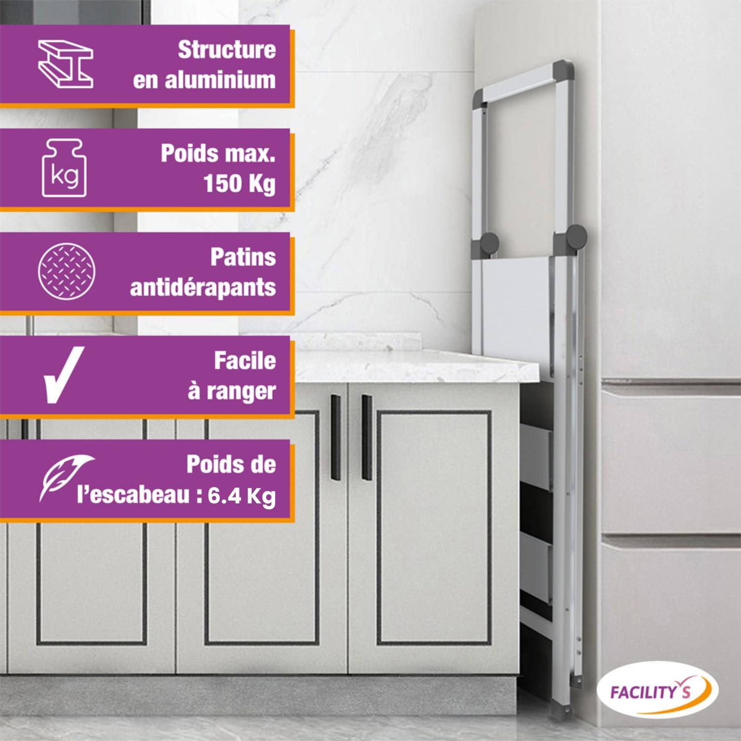 Facilitys - Escabeau 4 marches aluminium extra-slim - FACILITYS - Image 2