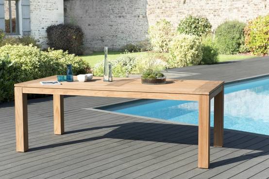 KIM - Table de jardin 6/8 personnes - DENVER 220 x 100 cm en bois Teck - Image 2