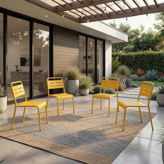 Ensemble de 4 chaises de jardin empilables jaunes BERGAME - Image 2