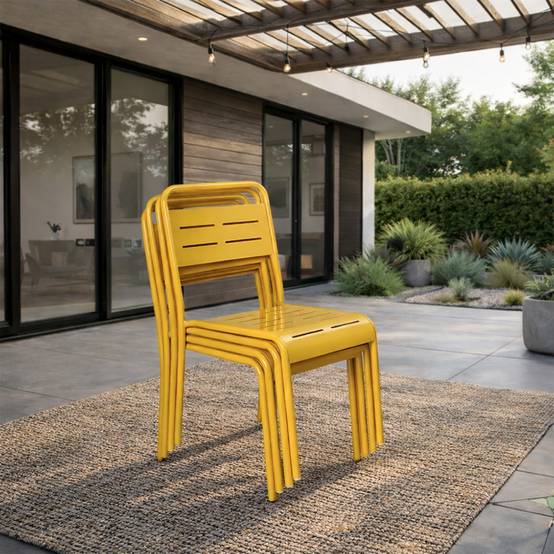 Ensemble de 4 chaises de jardin empilables jaunes BERGAME - Image 5