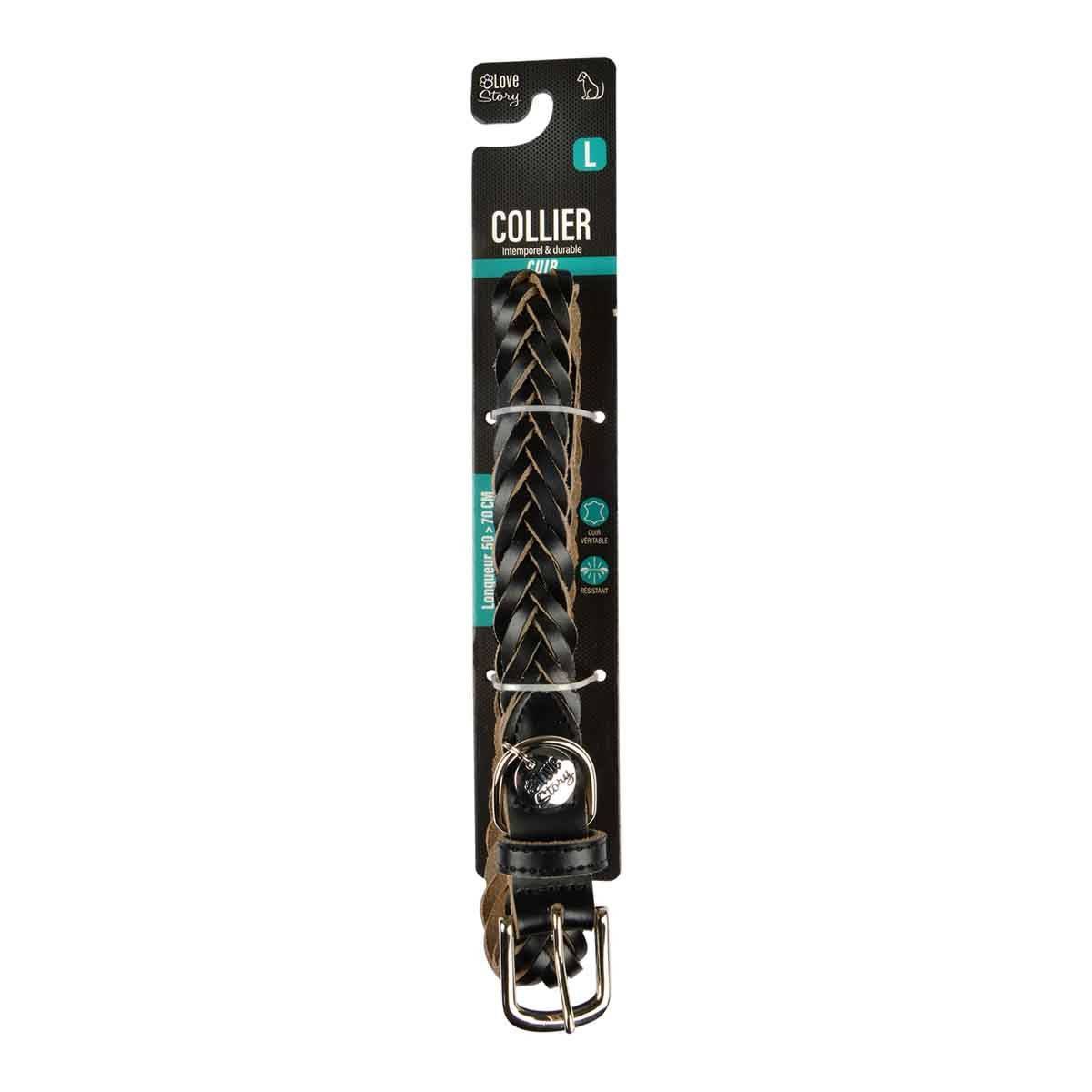 Love Story - Collier pour Chien Réglable "Tressé" 50-70cm Noir - Image 4