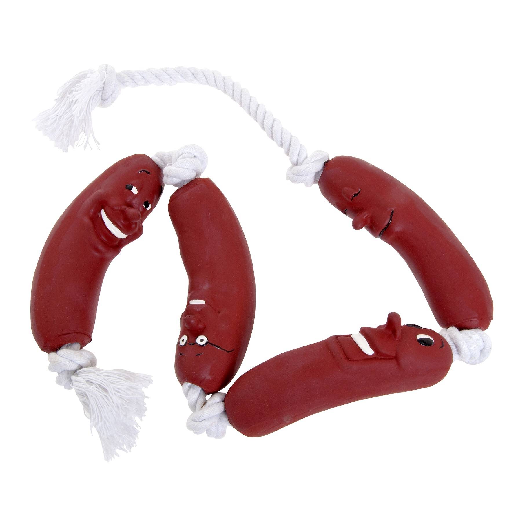 Jouet saucisse en latex sur corde avec 6 noeuds pour chien - Image 1