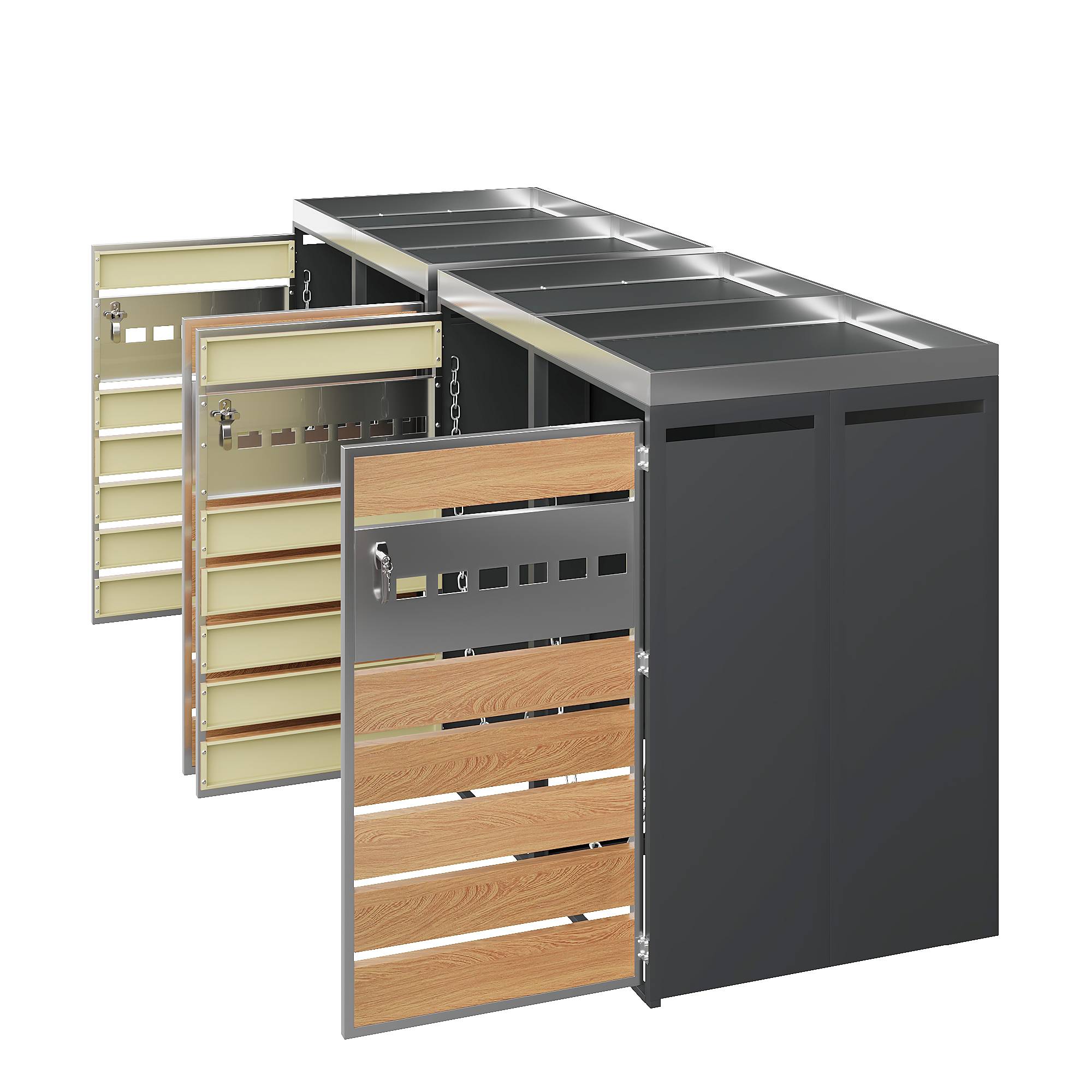 Cache-poubelle quadruple acier galvanisé jardin avec jardinière intégrée gris bois - ComfortXL Outdoor Living - Image 5