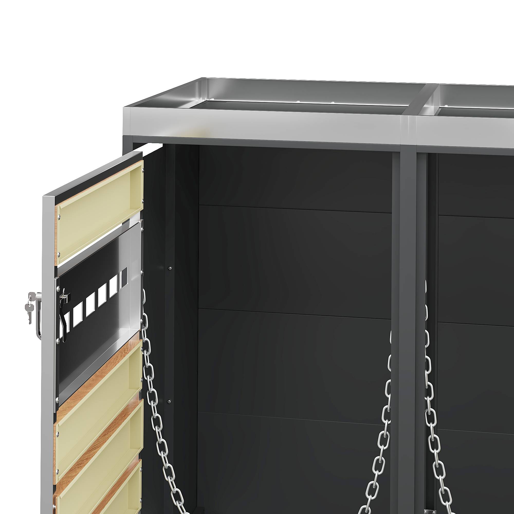 Cache-poubelle quadruple acier galvanisé jardin avec jardinière intégrée gris bois - ComfortXL Outdoor Living - Image 6