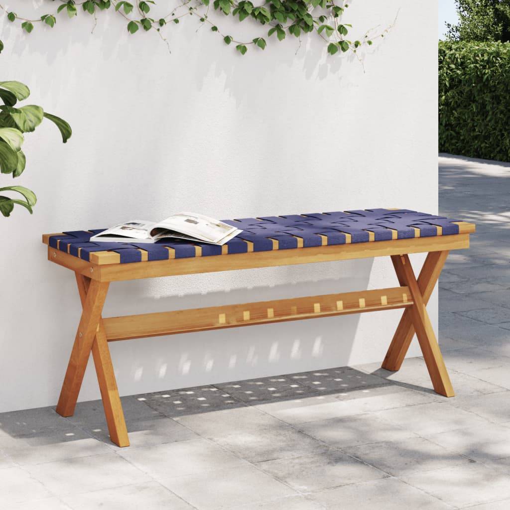 Banc de jardin - Banc d'extérieur - Banquette bleu foncé bois massif d'acacia et tissu - Image 2