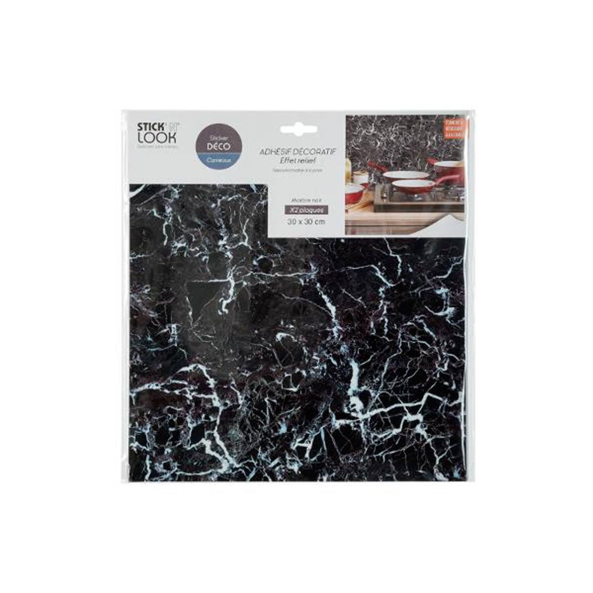 Lot de 2 Stickers Effet Marbre "Plaque" 30x30cm Noir - Image 2