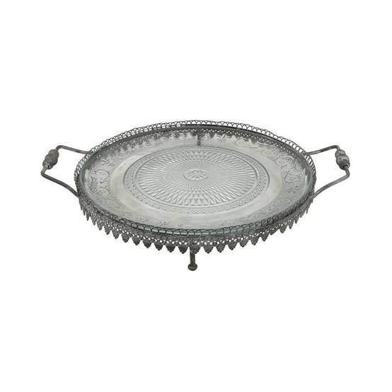 Set de 3 plats à gâteau en métal et verre gris Ø.21-26-34 cm Chemin de campagne
