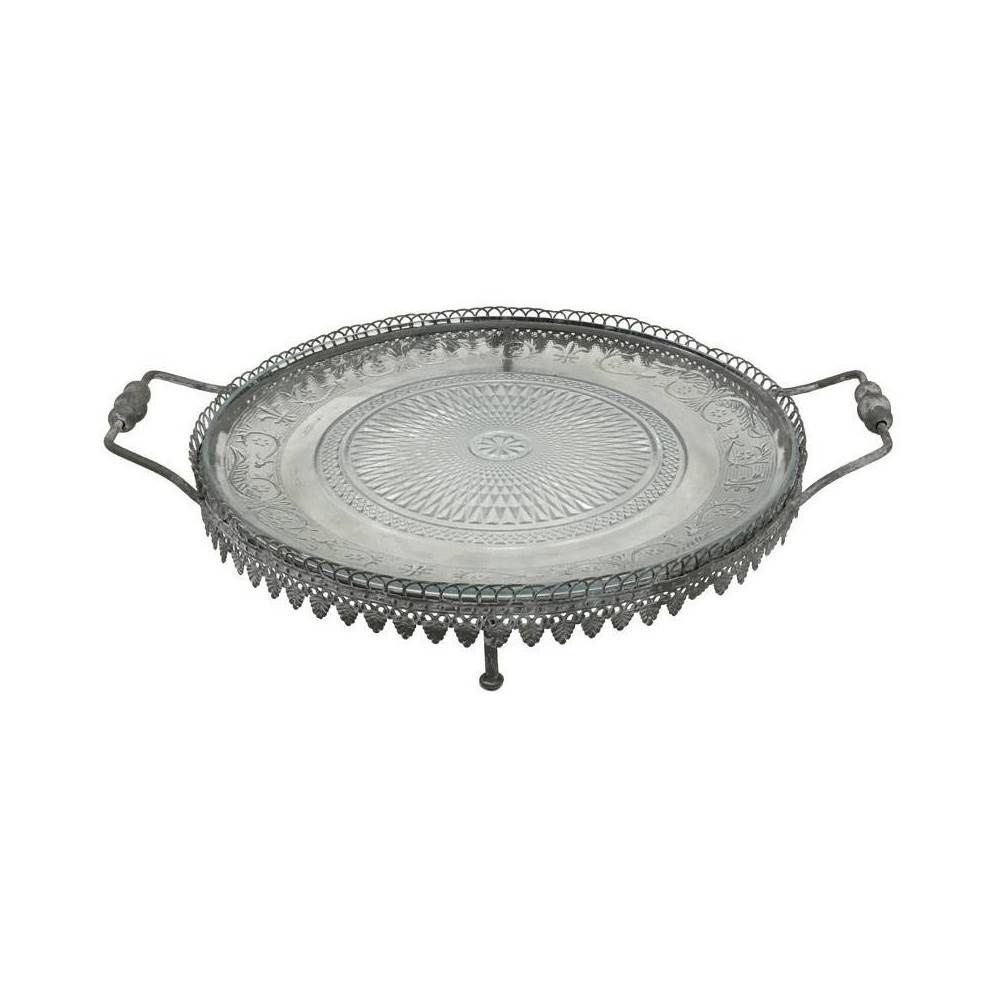 Set de 3 plats à gâteau en métal et verre gris Ø.21-26-34 cm Chemin de campagne
