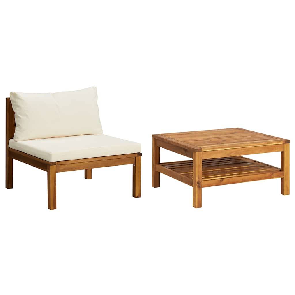 Ensemble de canapés 2 pcs | Canapé D'extérieur | Sofa De Jardin et coussins blanc crème Acacia solide Maison Chic - Image 1