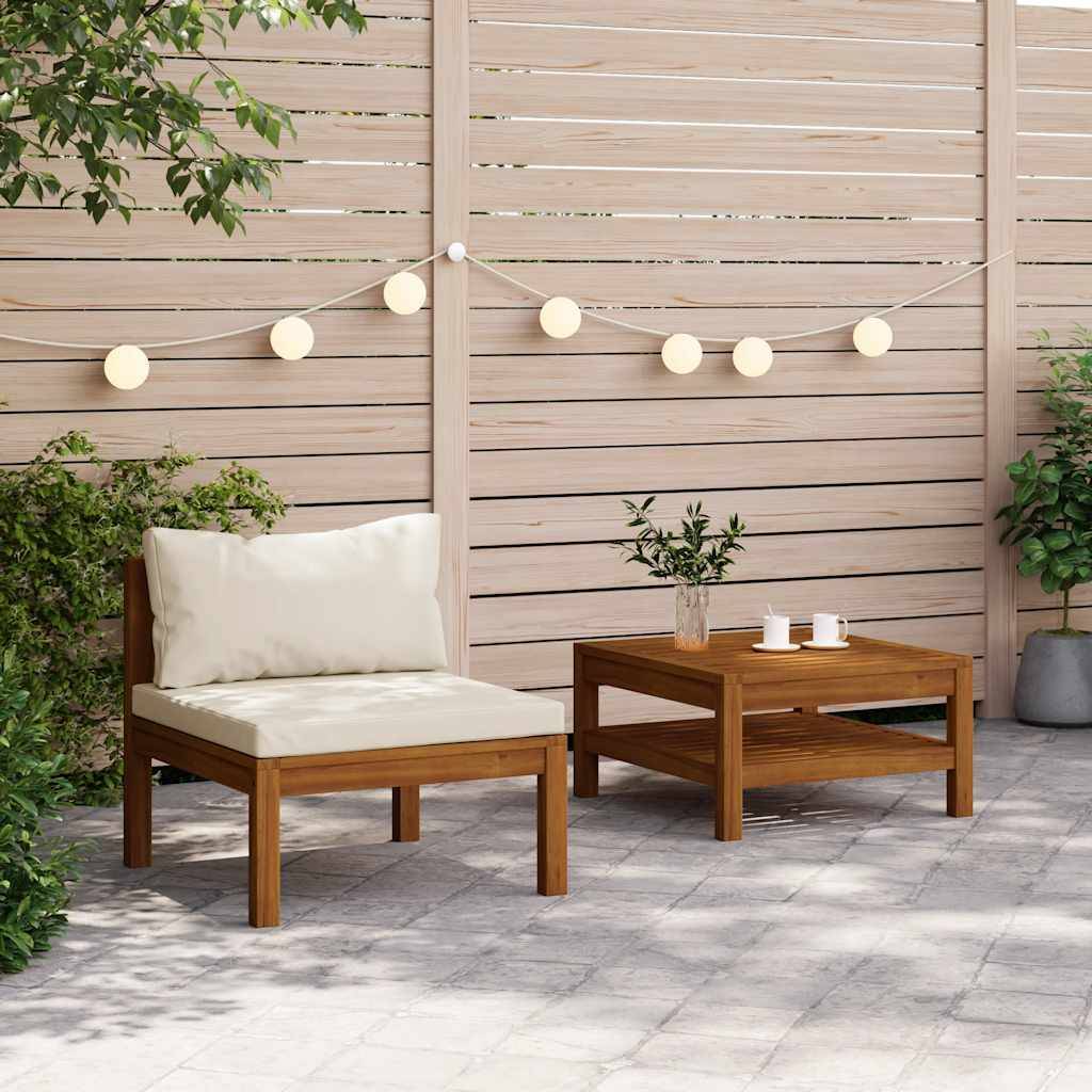 Ensemble de canapés 2 pcs | Canapé D'extérieur | Sofa De Jardin et coussins blanc crème Acacia solide Maison Chic - Image 2