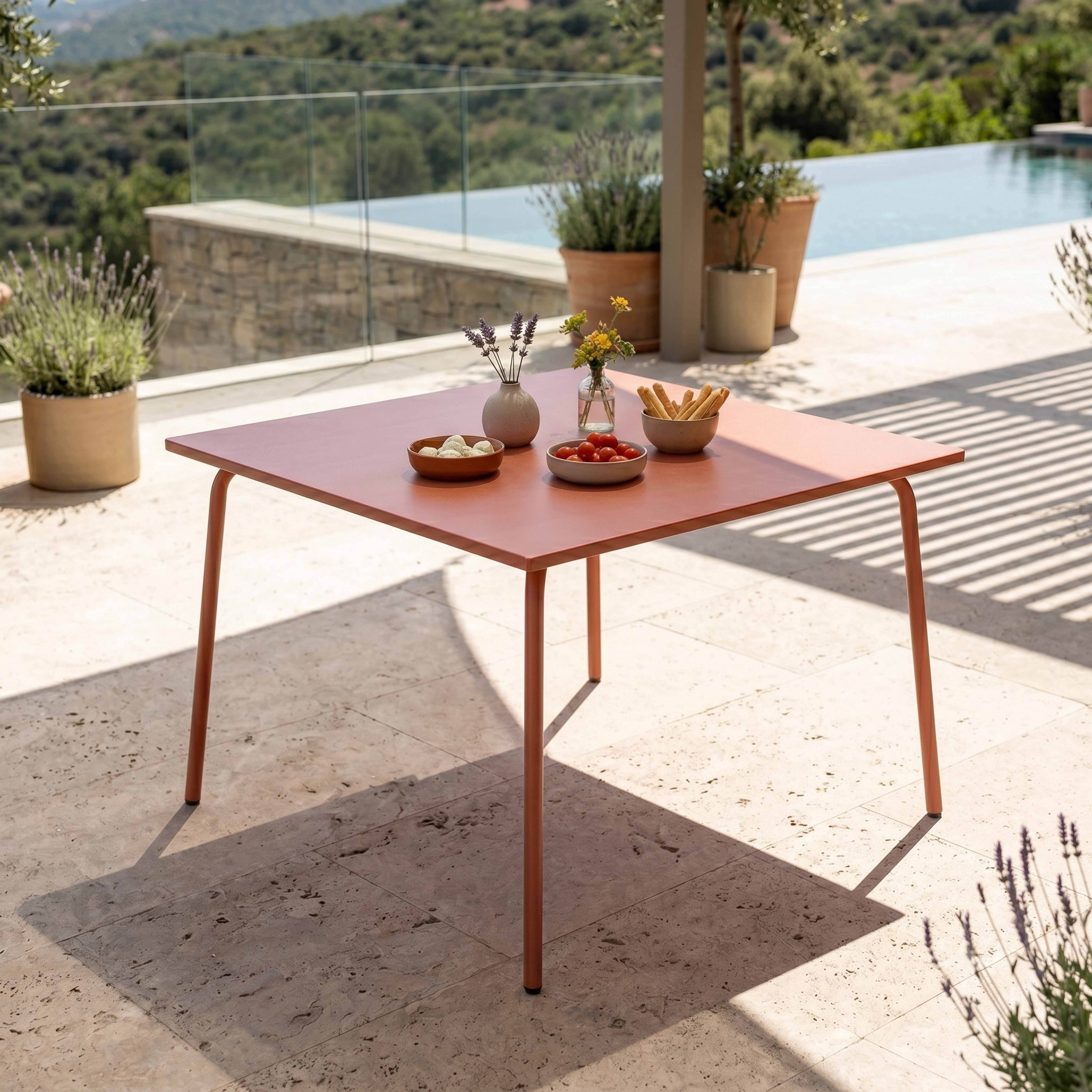 Oviala - Table de jardin carrée en acier 8 places 120 cm argile Palavas - Oviala - Imagen 2