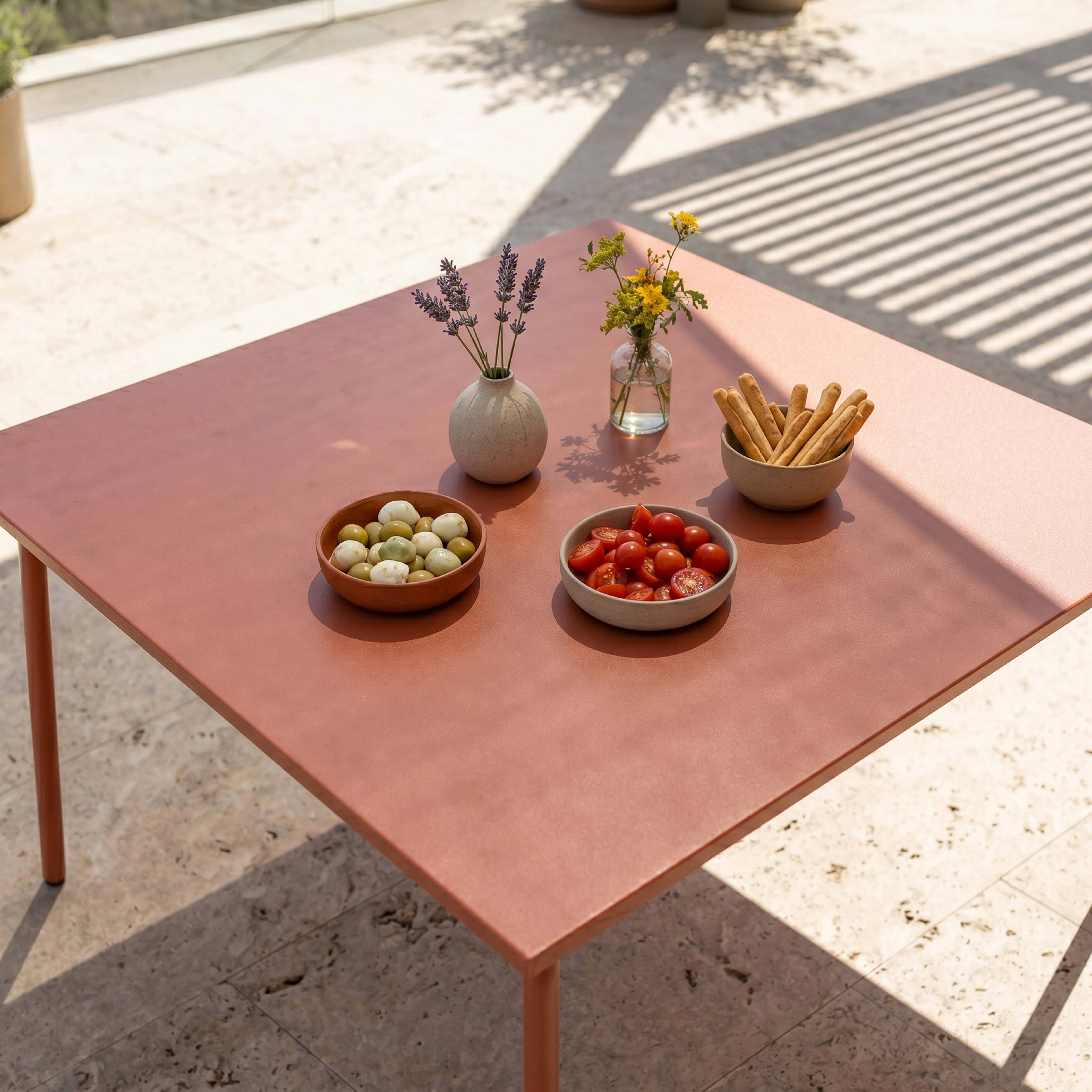 Oviala - Table de jardin carrée en acier 8 places 120 cm argile Palavas - Oviala - Imagen 4