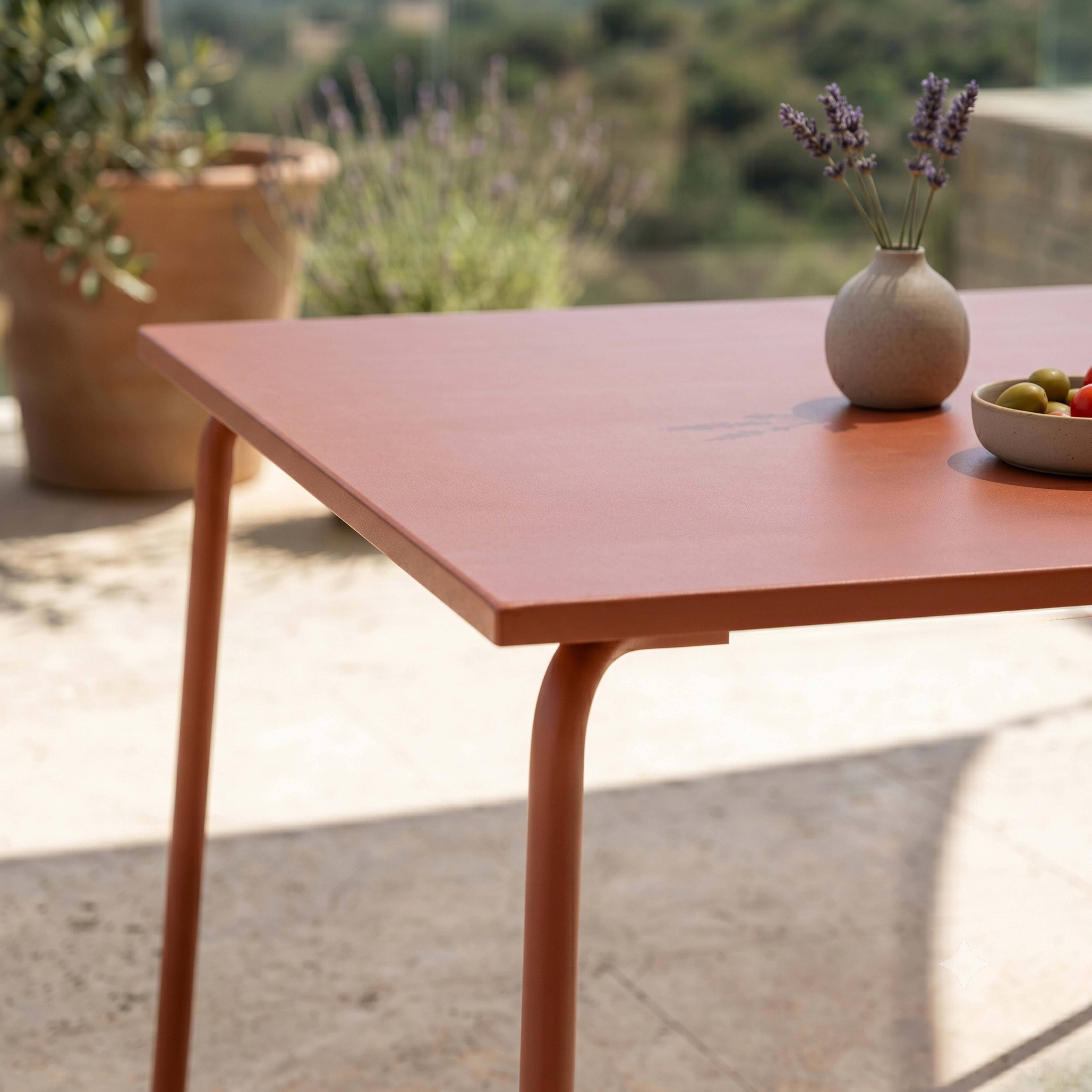 Oviala - Table de jardin carrée en acier 8 places 120 cm argile Palavas - Oviala - Imagen 3