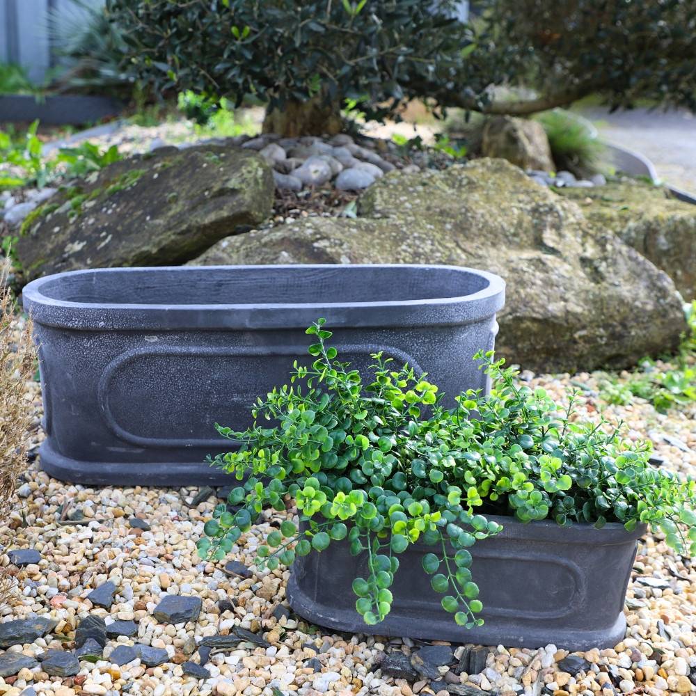 ~ Set de 2 jardinières en résine gris anthracite L.36.5-60.5 cm Chemin de campagne - Imagen 2