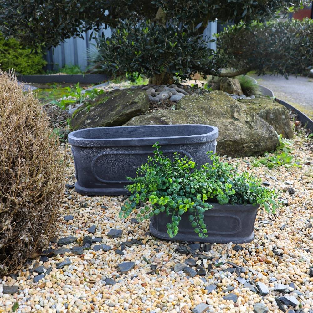 ~ Set de 2 jardinières en résine gris anthracite L.36.5-60.5 cm Chemin de campagne - Imagen 3