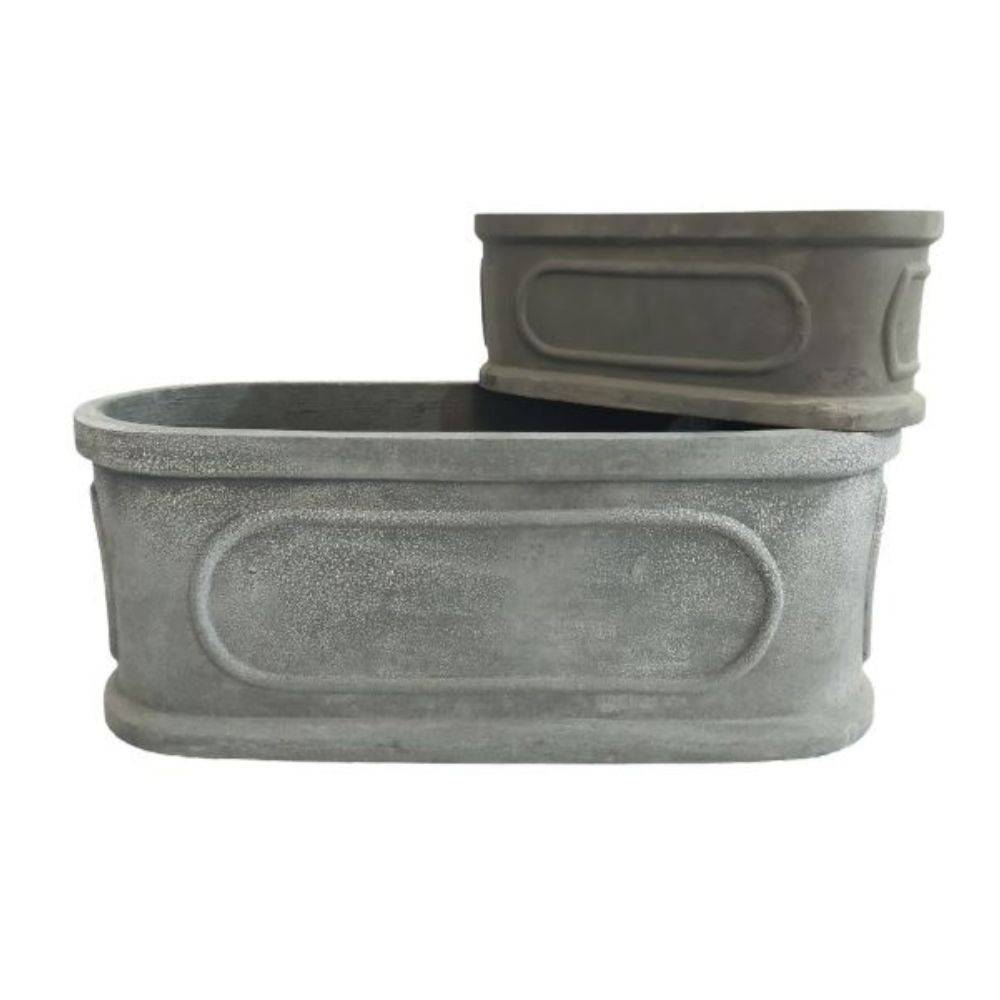 ~ Set de 2 jardinières en résine gris anthracite L.36.5-60.5 cm Chemin de campagne - Imagen 1