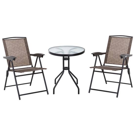 Salon de jardin acier textylène pour terrasse chaises pliantes marron - ComfortXL Outdoor Living - Image 1
