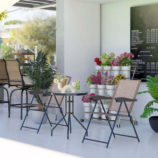 Salon de jardin acier textylène pour terrasse chaises pliantes marron - ComfortXL Outdoor Living - Image 10