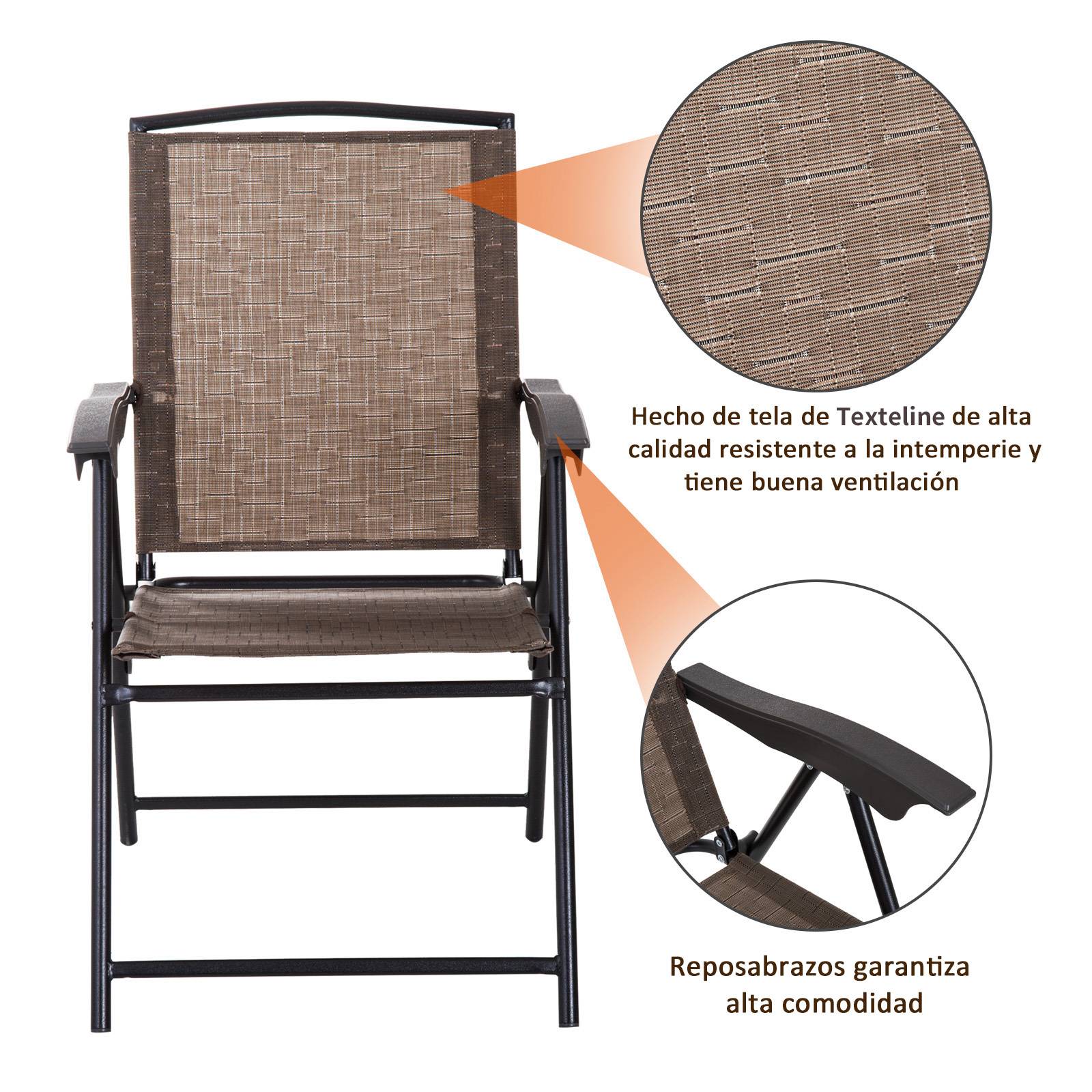 Salon de jardin acier textylène pour terrasse chaises pliantes marron - ComfortXL Outdoor Living - Image 6