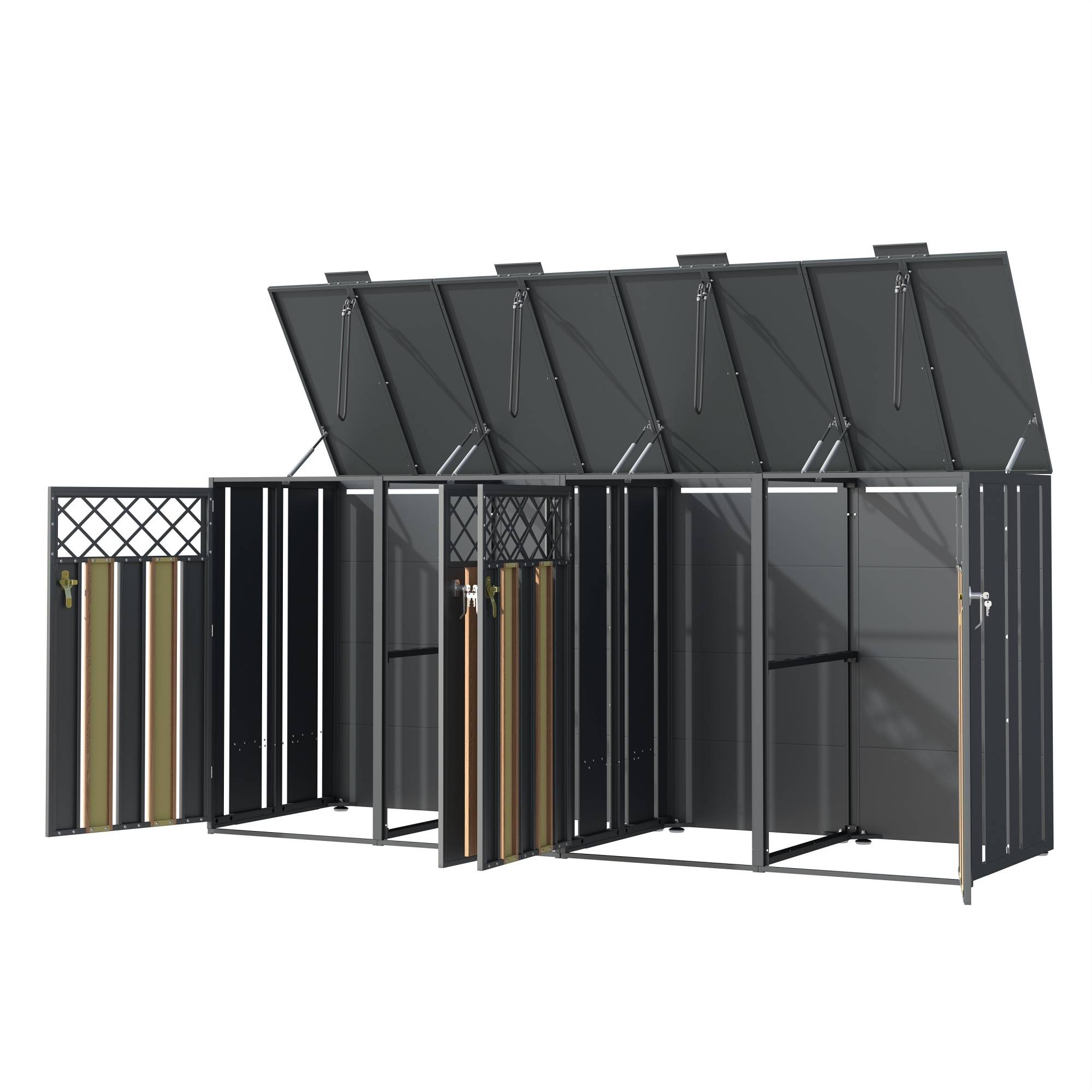 Cache-poubelle double acier galvanisé jardin couvercle hydraulique 132x80x118cm gris bois - ComfortXL Outdoor Living - Image 2