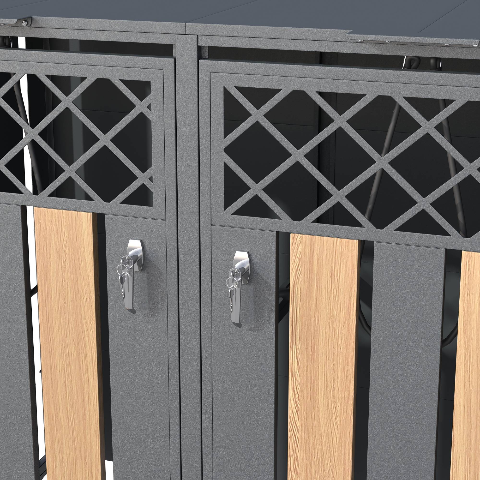 Cache-poubelle double acier galvanisé jardin couvercle hydraulique 132x80x118cm gris bois - ComfortXL Outdoor Living - Image 9