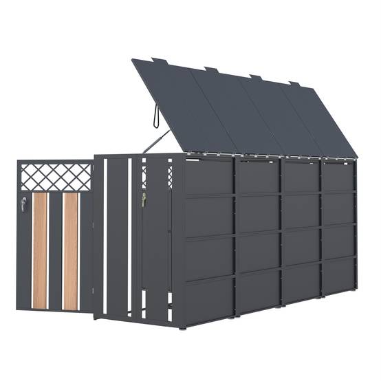 Cache-poubelle double acier galvanisé jardin couvercle hydraulique 132x80x118cm gris bois - ComfortXL Outdoor Living - Image 4