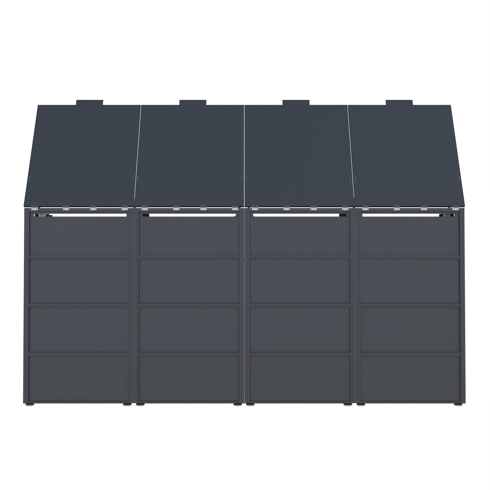 Cache-poubelle double acier galvanisé jardin couvercle hydraulique 132x80x118cm gris bois - ComfortXL Outdoor Living - Image 6