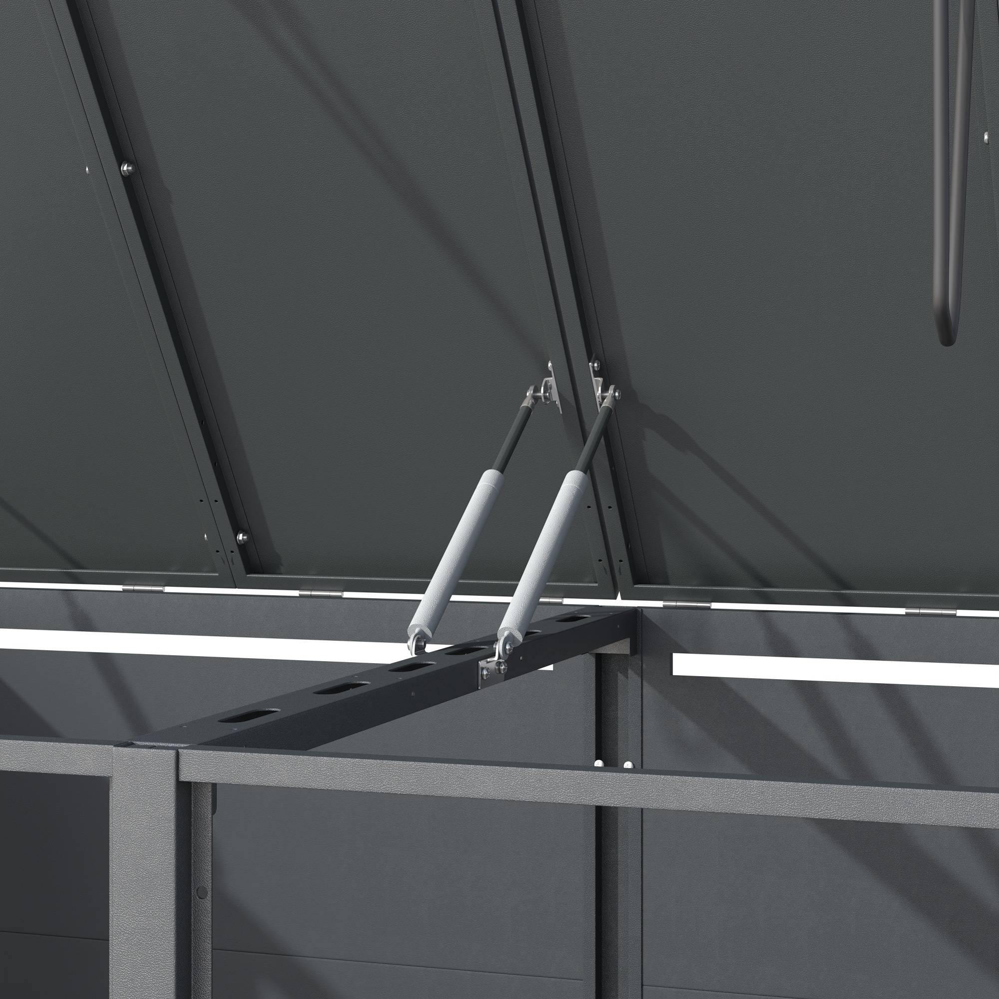 Cache-poubelle double acier galvanisé jardin couvercle hydraulique 132x80x118cm gris bois - ComfortXL Outdoor Living - Image 10