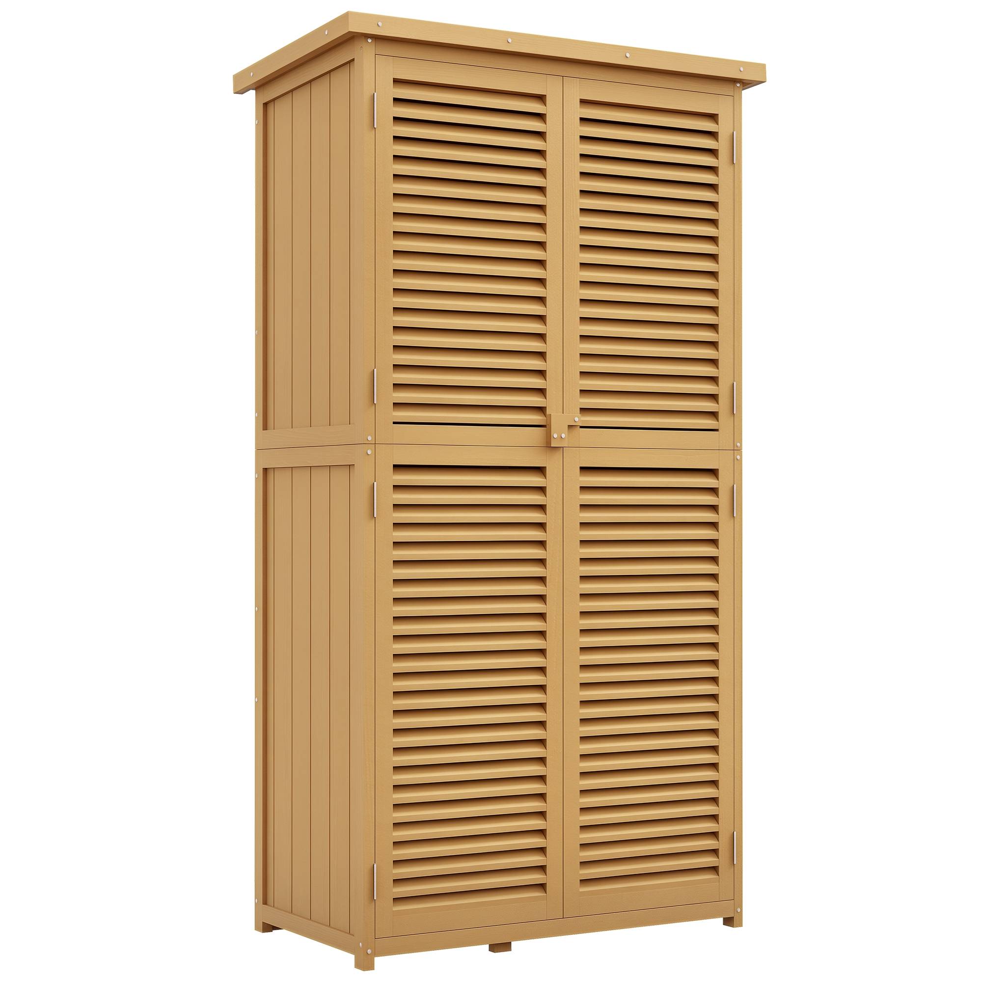 Commode de jardin résistante, 2 portes verrouillables, pin, 87l x 46,5p x 160h cm, jaune clair - Image 1