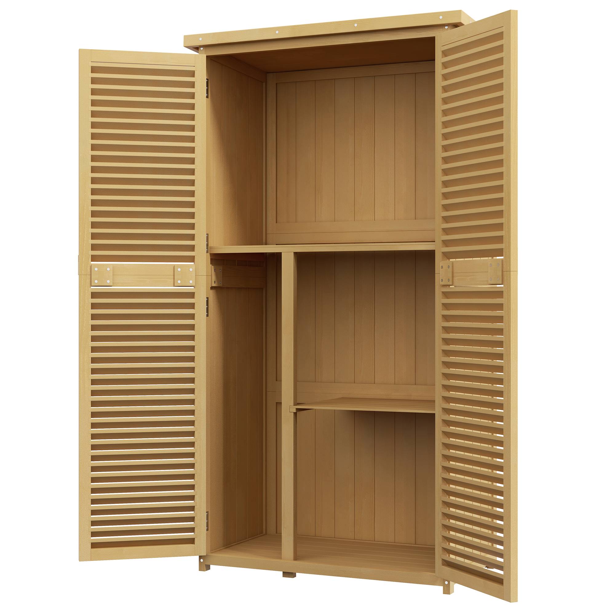 Commode de jardin résistante, 2 portes verrouillables, pin, 87l x 46,5p x 160h cm, jaune clair - Image 2
