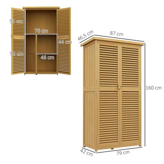 Commode de jardin résistante, 2 portes verrouillables, pin, 87l x 46,5p x 160h cm, jaune clair - Image 5