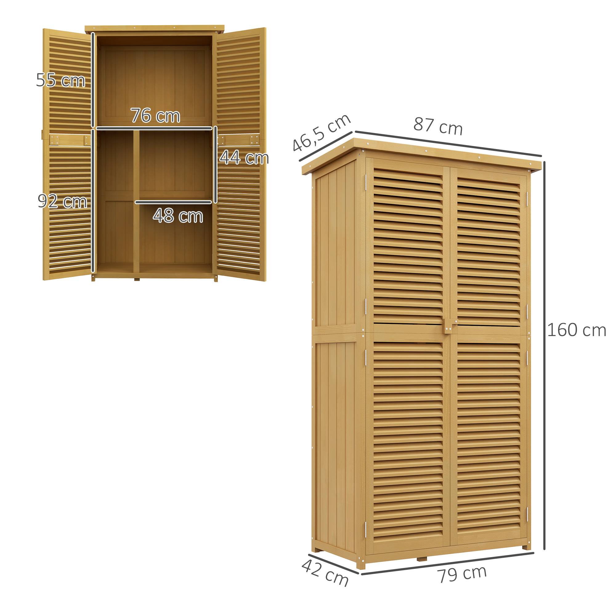Commode de jardin résistante, 2 portes verrouillables, pin, 87l x 46,5p x 160h cm, jaune clair - Image 5